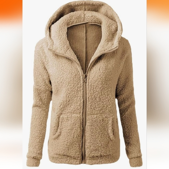 Lemite Women's Cozy teddy bear fleece  hooded jacket - Camel small - Picture 2 of 15